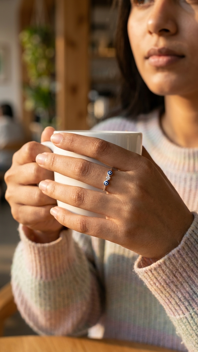 DUO EVIL EYE RADIANT SILVER ADJUSTABLE RING