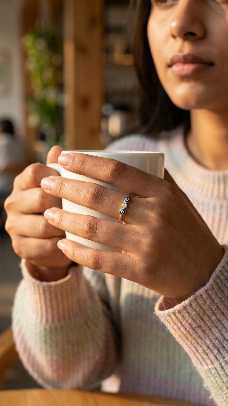 DUO EVIL EYE RADIANT SILVER ADJUSTABLE RING