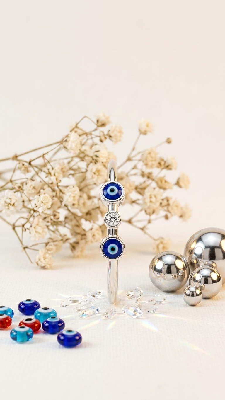 DUO EVIL EYE RADIANT SILVER ADJUSTABLE RING
