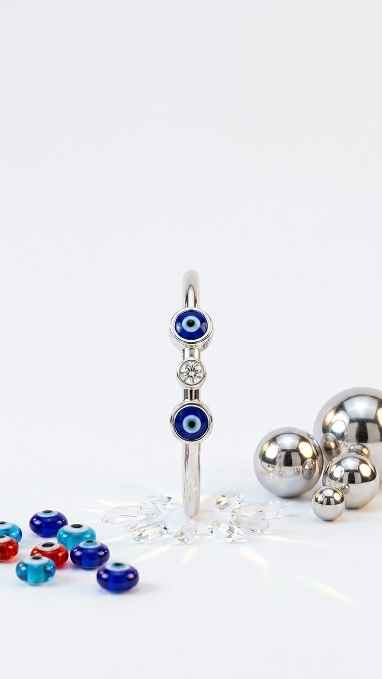 DUO EVIL EYE RADIANT SILVER ADJUSTABLE RING