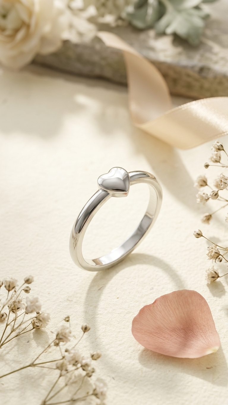 PLAIN HEART ADJUSTABLE RING With 1 Year Warranty